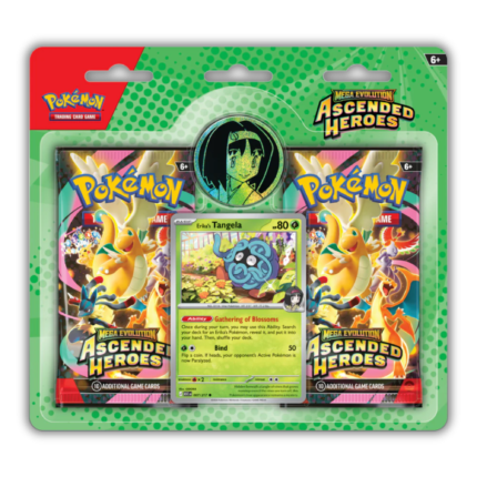 Pokemon TCG: Ascended Heroes: paquete de 2 Sobres, tarjeta promocional y moneda (Tangela de Erika)