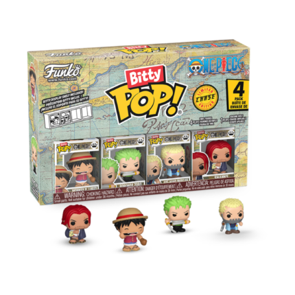 Funko Bitty Pop! One Piece - Monkey D. Luffy, Roronoa Zoro, Axe Hand Morgan y una mini figura sorpresa misteriosa